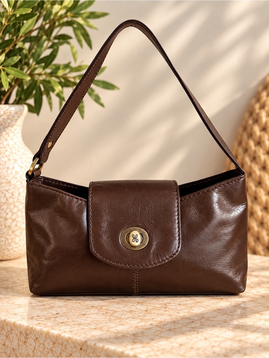 HOBO Handbags - HOBO Mila Brown Leather Turn Lock East West Shoulder Baguette Bag